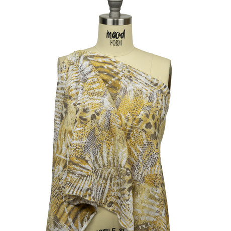 Yellow, White and Brown Animal Motley Polyester and Rayon Open Sweater Knit