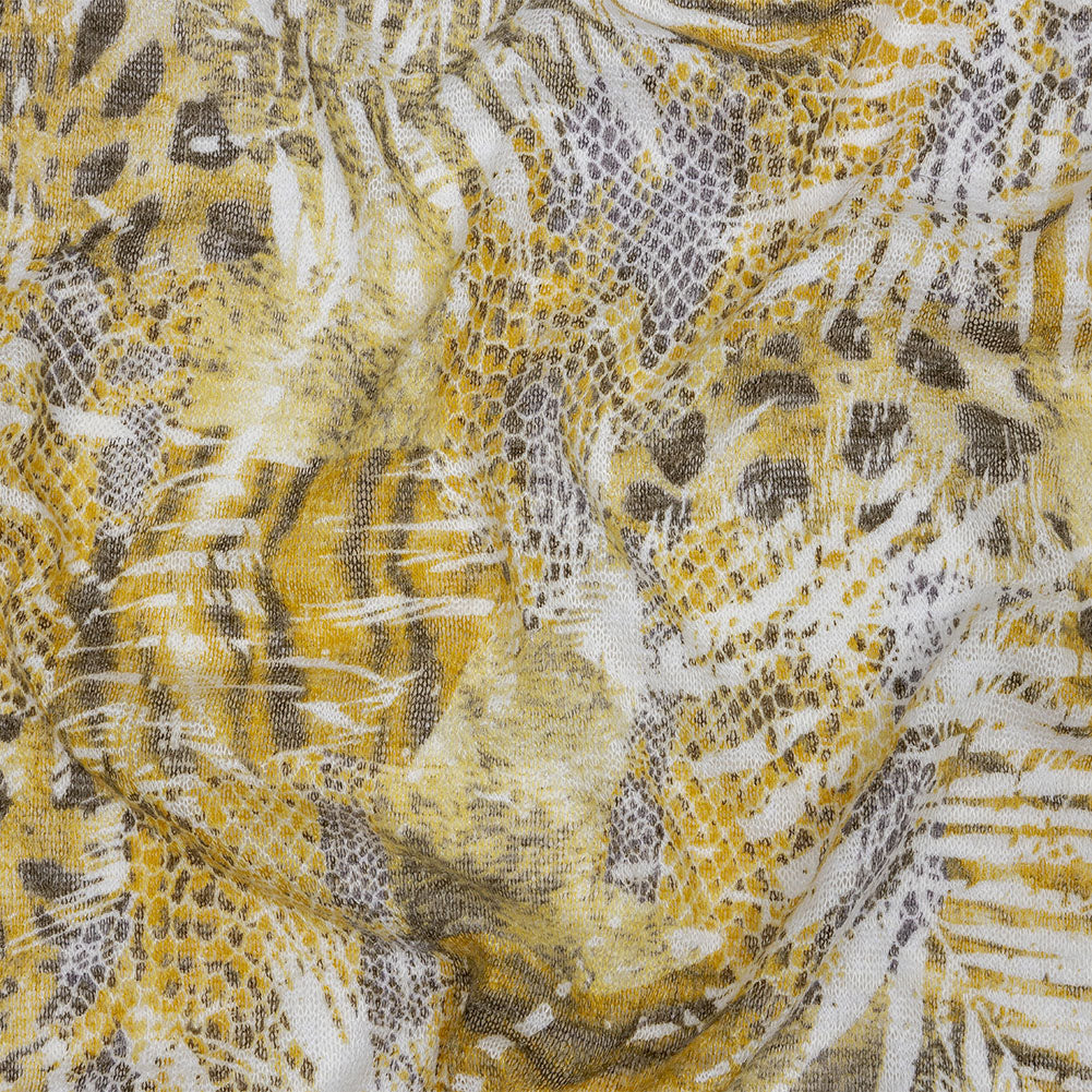 Yellow, White and Brown Animal Motley Polyester and Rayon Open Sweater Knit