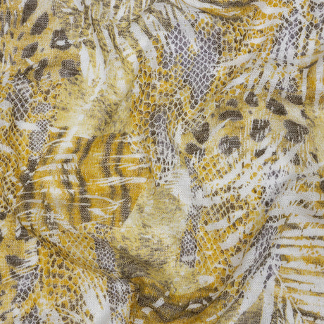Yellow, White and Brown Animal Motley Polyester and Rayon Open Sweater Knit