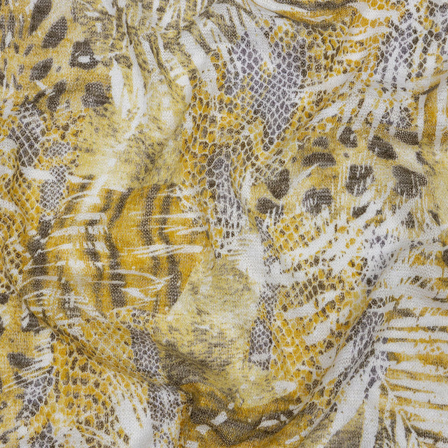 Yellow, White and Brown Animal Motley Polyester and Rayon Open Sweater Knit