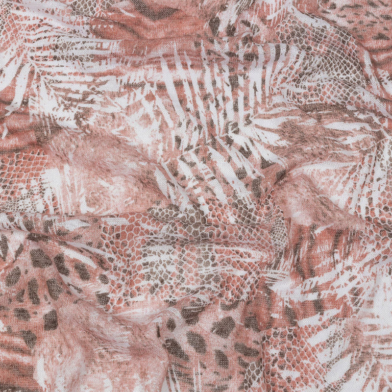 Rose, White and Brown Animal Motley Polyester and Rayon Open Sweater Knit