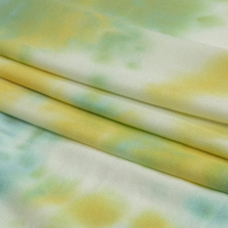 Lemon, Sky Blue and White TIe Dye Stretch Rayon Jersey