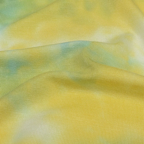 Lemon, Sky Blue and White TIe Dye Stretch Rayon Jersey
