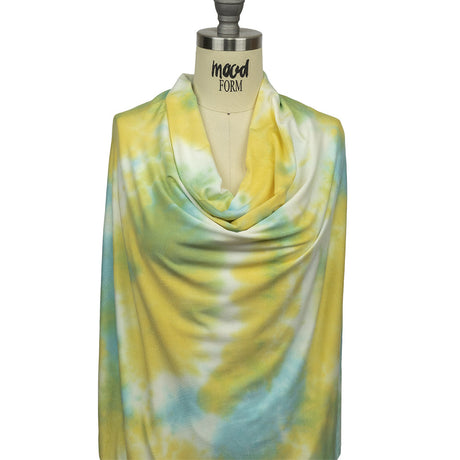 Lemon, Sky Blue and White TIe Dye Stretch Rayon Jersey