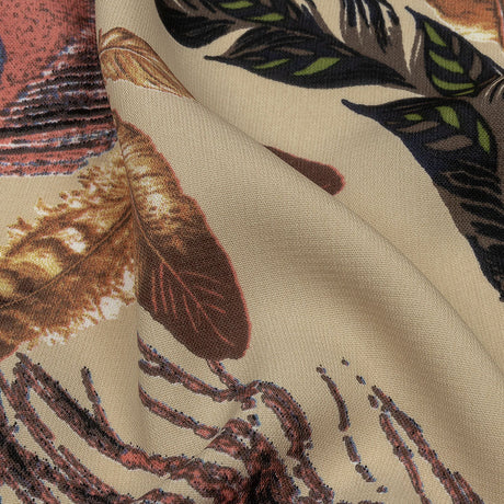 Beige, Red and Green Flying Feathers Polyester Woven