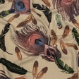 Beige, Red and Green Flying Feathers Polyester Woven