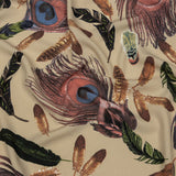 Beige, Red and Green Flying Feathers Polyester Woven
