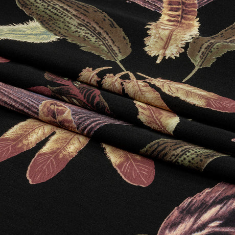 Black, Pink and Beige Flying Feathers Polyester Woven