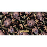 Black, Pink and Beige Flying Feathers Polyester Woven