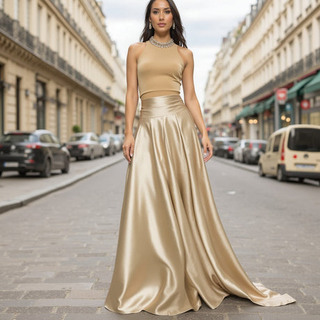 Sustainable Viscose Fluid Satin - Beige - Mood Exclusive Elliana Collection