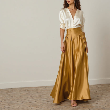 Sustainable Viscose Fluid Satin - Gold - Mood Exclusive Elliana Collection
