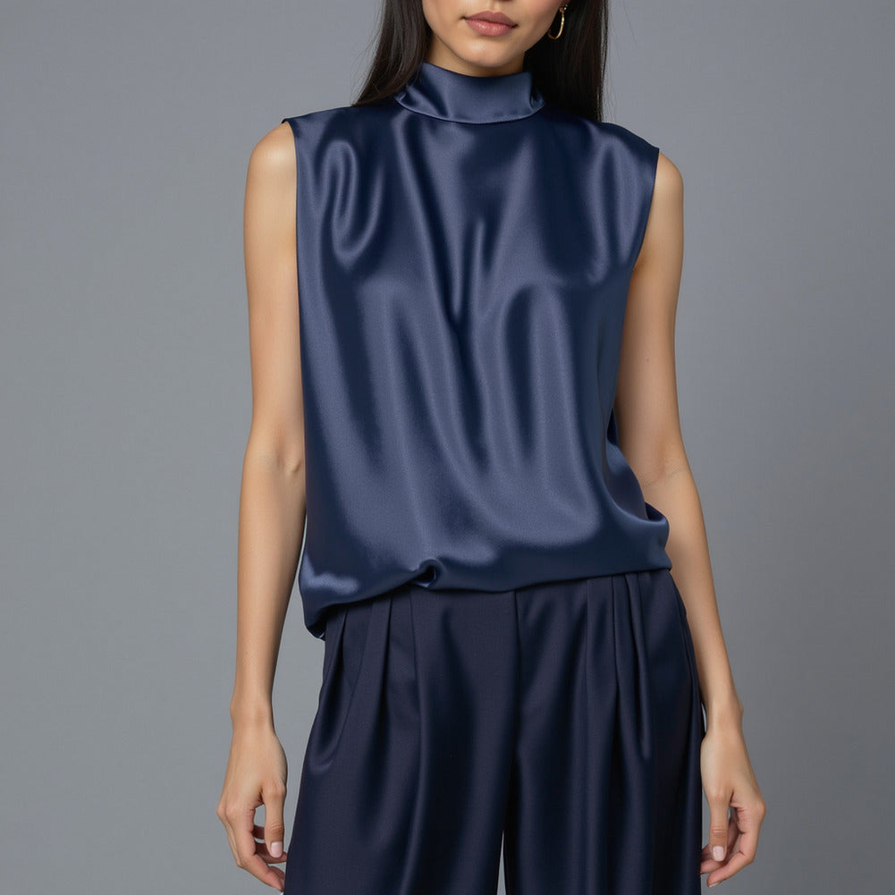 Sustainable Viscose Fluid Satin - Navy - Mood Exclusive Elliana Collection