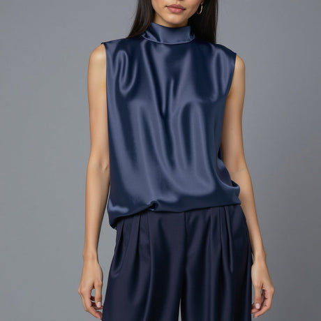 Sustainable Viscose Fluid Satin - Navy - Mood Exclusive Elliana Collection
