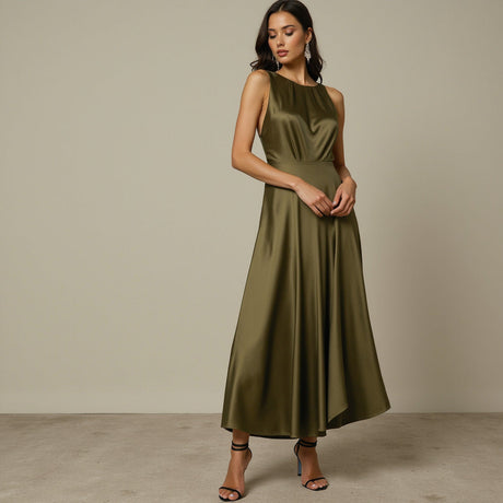Sustainable Viscose Fluid Satin - Olive Green - Mood Exclusive Elliana Collection