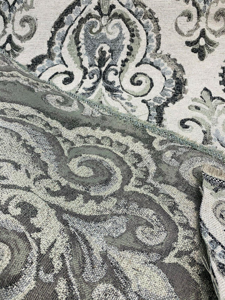 Shamaris Marsh Antique Damask Chenille Upholstery Fabric - Beige, Damask Pattern, 57" Width (1 Yard)