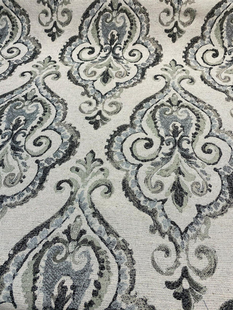 Shamaris Marsh Antique Damask Chenille Upholstery Fabric - Beige, Damask Pattern, 57" Width (1 Yard)