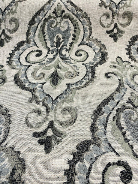 Shamaris Marsh Antique Damask Chenille Upholstery Fabric - Beige, Damask Pattern, 57" Width (1 Yard)