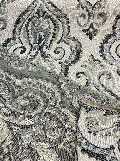 Shamaris Marsh Antique Damask Chenille Upholstery Fabric - Beige, Damask Pattern, 57" Width (1 Yard)