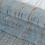 Metallic Rose Gold and Sky Blue Striated Lines Luxury Burnout Brocade