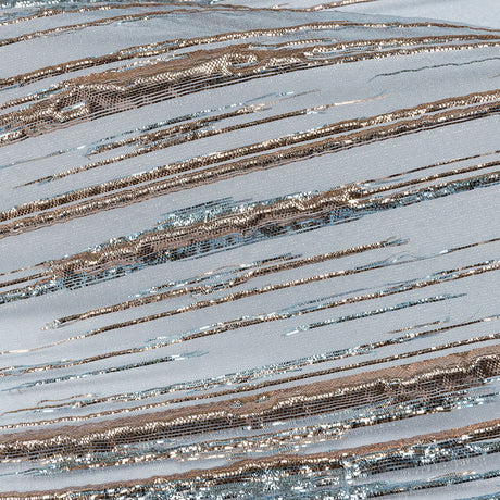 Metallic Rose Gold and Sky Blue Striated Lines Luxury Burnout Brocade