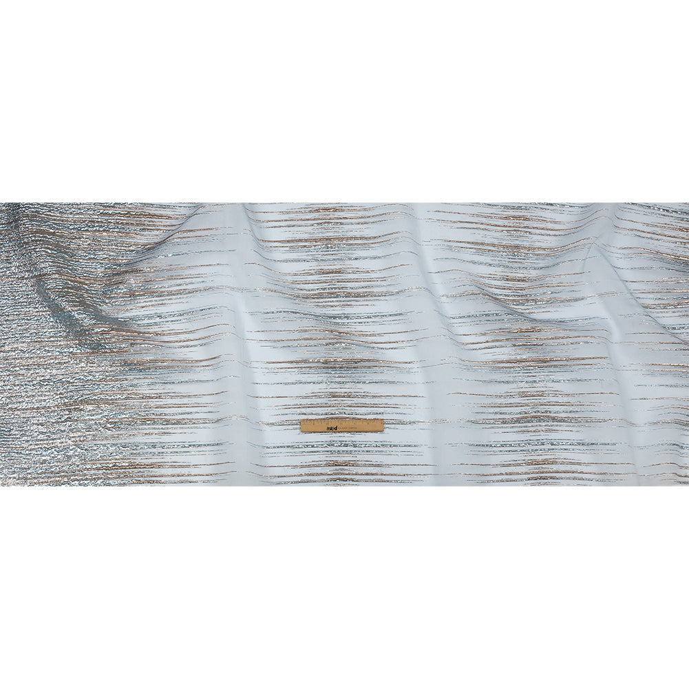 Metallic Rose Gold and Sky Blue Striated Lines Luxury Burnout Brocade