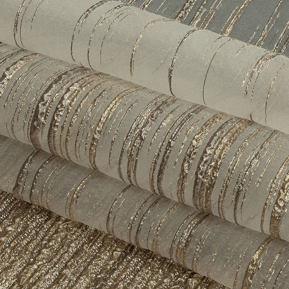 Metallic Gold and Beige Striated Lines Luxury Burnout Brocade