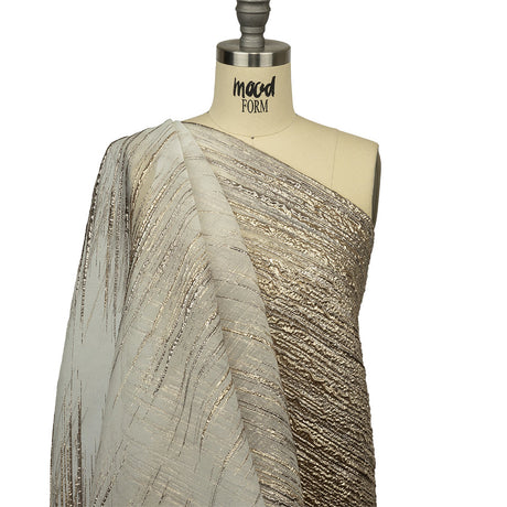 Metallic Gold and Beige Striated Lines Luxury Burnout Brocade