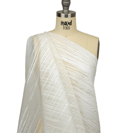 Metallic White Striated Lines Luxury Burnout Brocade