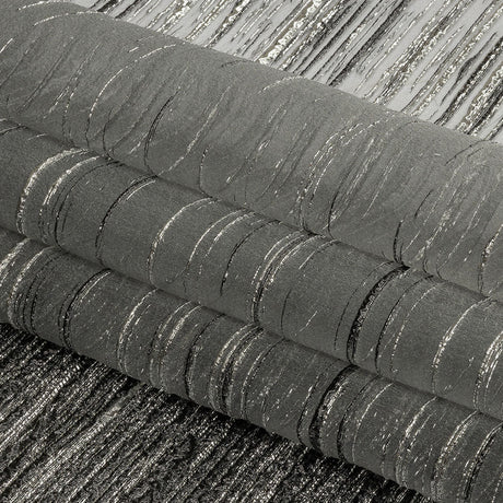 Metallic Black and Silver Striated Lines Luxury Burnout Brocade