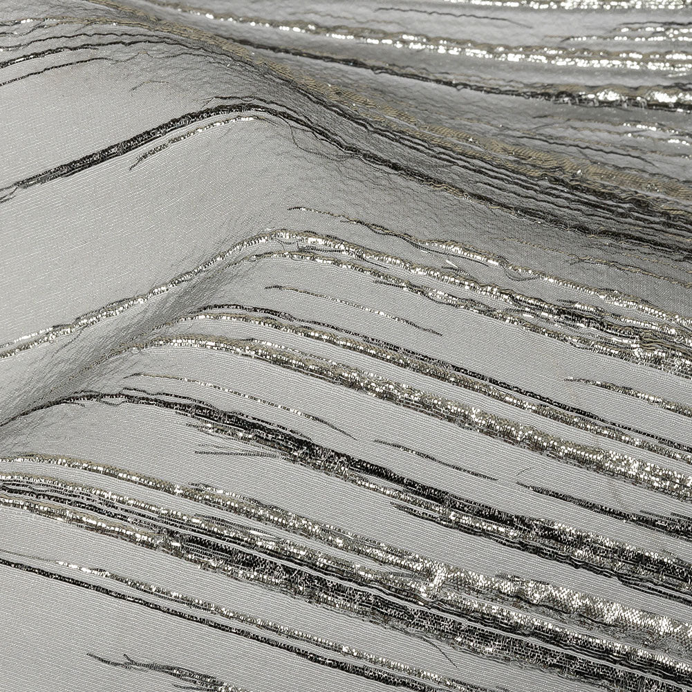 Metallic Black and Silver Striated Lines Luxury Burnout Brocade
