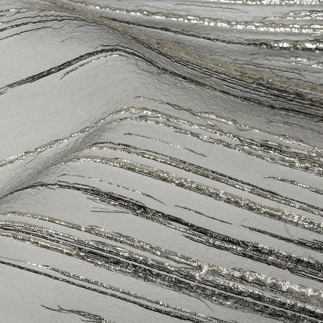 Metallic Black and Silver Striated Lines Luxury Burnout Brocade