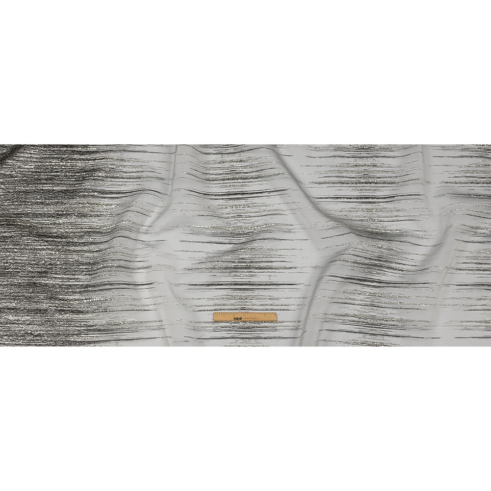 Metallic Black and Silver Striated Lines Luxury Burnout Brocade