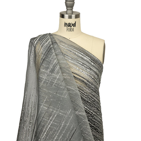Metallic Black and Silver Striated Lines Luxury Burnout Brocade