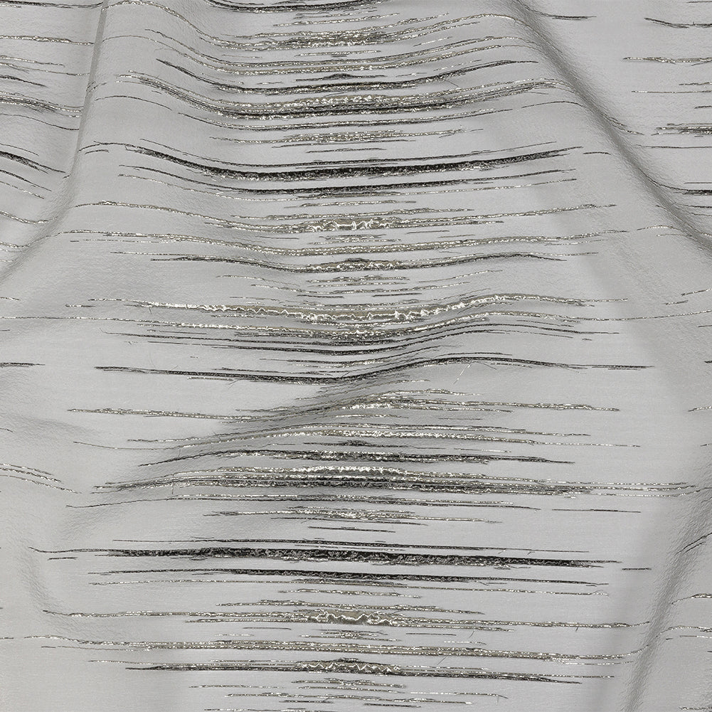 Metallic Black and Silver Striated Lines Luxury Burnout Brocade
