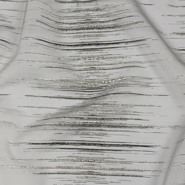 Metallic Black and Silver Striated Lines Luxury Burnout Brocade
