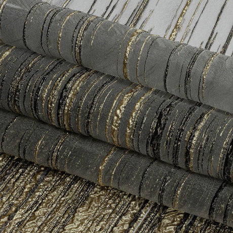 Metallic Black and Gold Striated Lines Luxury Burnout Brocade
