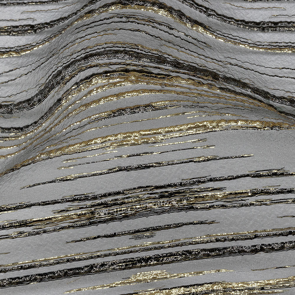 Metallic Black and Gold Striated Lines Luxury Burnout Brocade