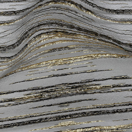 Metallic Black and Gold Striated Lines Luxury Burnout Brocade
