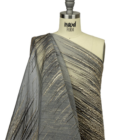 Metallic Black and Gold Striated Lines Luxury Burnout Brocade