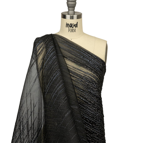 Metallic Black Striated Lines Luxury Burnout Brocade