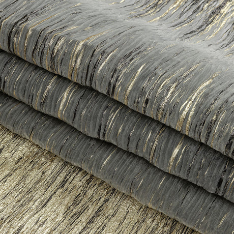 Metallic Gold and Black Striated Luxury Burnout Plisse Brocade with Scalloped Edges