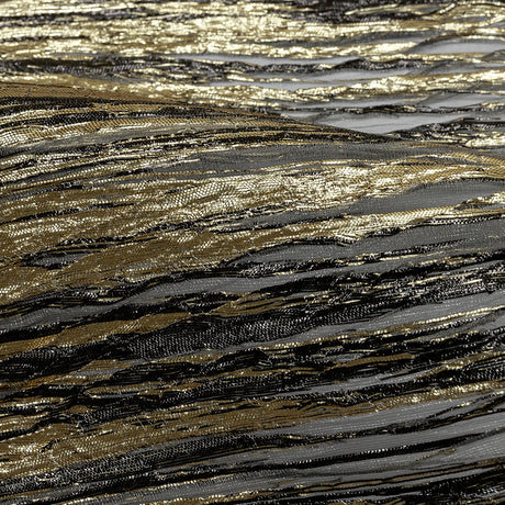 Metallic Gold and Black Striated Luxury Burnout Plisse Brocade with Scalloped Edges