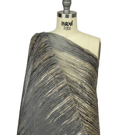 Metallic Gold and Black Striated Luxury Burnout Plisse Brocade with Scalloped Edges