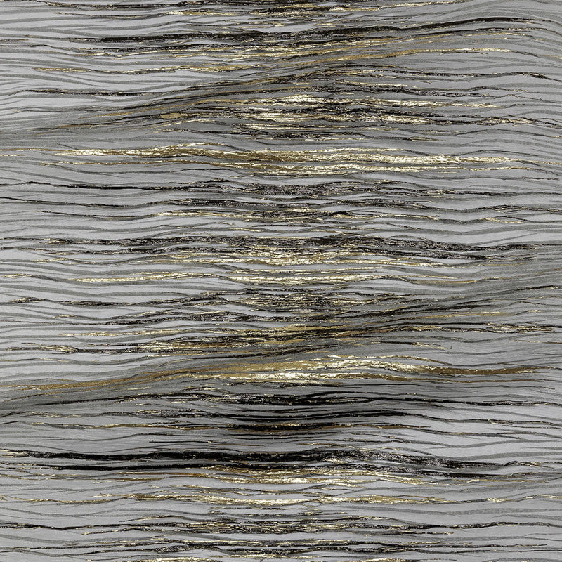 Metallic Gold and Black Striated Luxury Burnout Plisse Brocade with Scalloped Edges