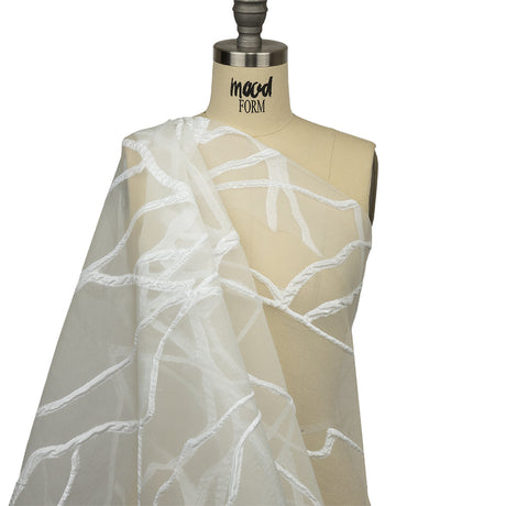 Metallic White Abstract Lines Luxury Burnout Brocade
