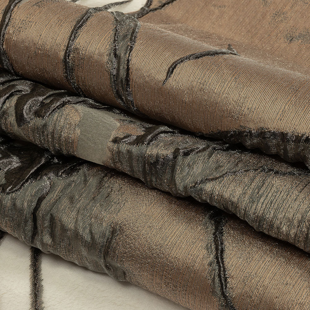 Metallic Bronze Medal and Black Floral Luxury Burnout Brocade Panel