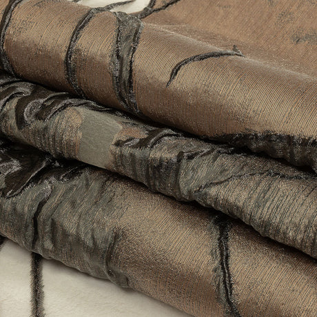 Metallic Bronze Medal and Black Floral Luxury Burnout Brocade Panel