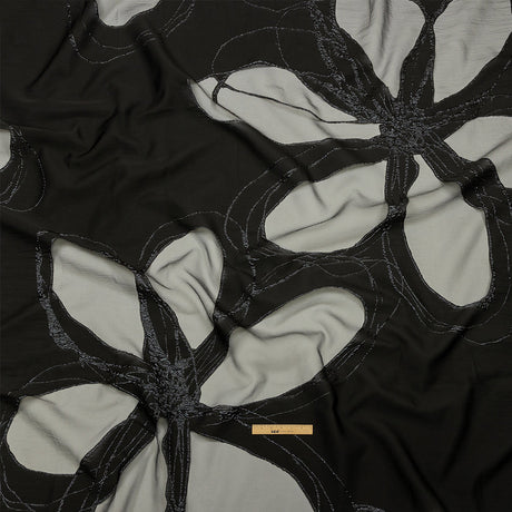 Metallic Black and Violet Femme Oversized Flowers Luxury Burnout Brocade