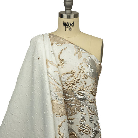 Metallic White and Habanero Gold Spotted and Splattered Luxury Brocade