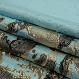 Metallic Golden Mist, Black and Sky Blue Spotted and Splattered Luxury Brocade